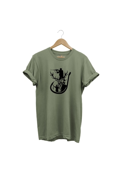 Avcılık Geyik Balık Nişan Baskılı Av Doğa Temalı Regular Fit %100 Pamuk Haki T-shirt Haki