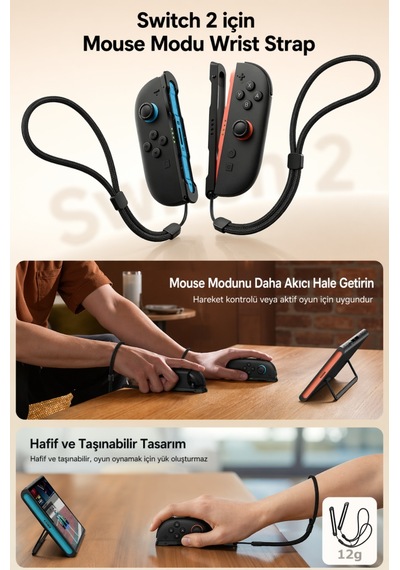 N Switch 2 Joy Con Strap Mouse Modu Uyumlu İkili Bileklik Askısı Siyah