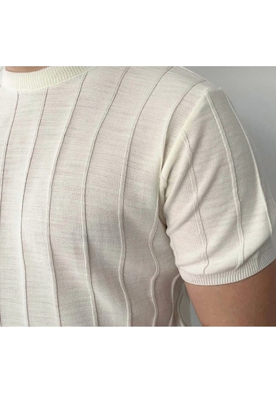 Erkek Slim Kısa Kollu Triko Tişört Yazlık Basic Beyaz