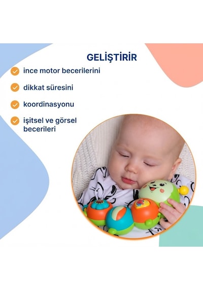 Eğlenceli Renkli Tırtıl Bebek Aksesuarı - Çıngıraklı, Aydınlatmalı Melodili Zeka Destekleyici Bebe Aktivitesi Yaş 6 Ay+