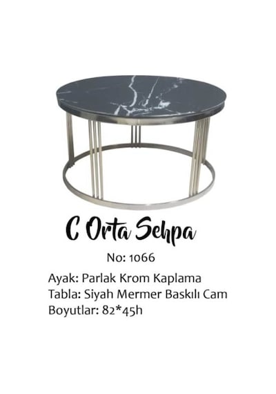 Brc C Orta Sehpa Model 1066 Siyah Mermer Temper Cam Metal Transmi