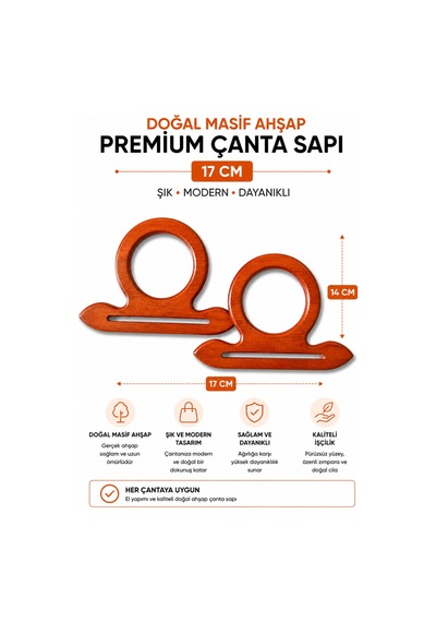 Vollen Yarn Doğal Masif Ahşap Premium Çanta Sapı 17 Cm 1 Çift 2 Adet El Yapımı Çanta Kulpu Çanta Aksesuarı Bej