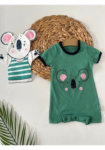 Koala Soğuk Yeşil Baskılı Tulum Kukla Hediyeli Yeşil