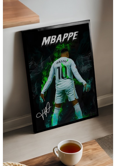 Kylian Mbappe Siyah Ahşap Çerçeveli Poster, Dekoratif Futbol Duvar Tablosu