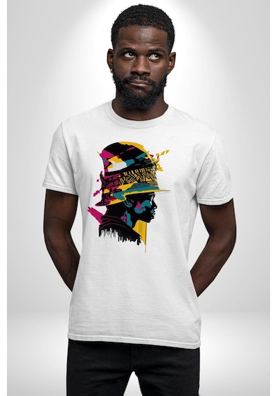 Canlı Afrobeat Füzyon Renkli Siluet Unisex Unisex Beyaz Organik Baskılı T-shirt Penye Yüksek Kalite Beyaz