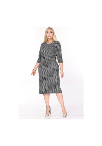 Çift Cepli Desenli Esnek Kışlık Büyük Beden Midi Elbise 44d-2710 Desenli
