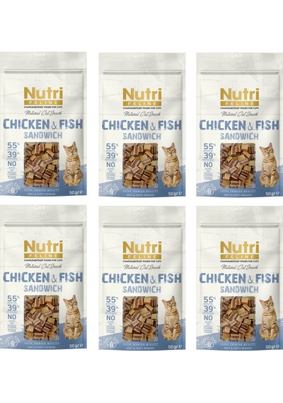 Nutri Feline Chicken & Fısh Sandwich Tavuklu Ve Balıklı Tahılsız Kedi Ödülü 50 Gr. X 6 Adet