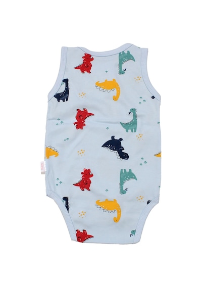 Bebegen Erkek Bebek Mavi Renkli Dino Baskılı Askılı Zıbın Çok Renkli