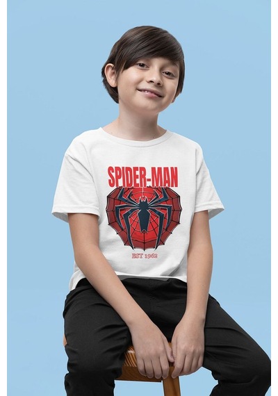 Sevbano Unisex Spider-man Baskılı Örümcek Adam Çizgi Film Çocuk Tişört 1 Beyaz