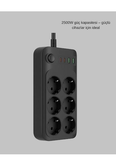 Akım Korumalı 6 Lı Priz 2xusb 2xtype-c Çıkış Yüksek Gerilim Koruma Çoklu Priz Çoğaltıcı Standart