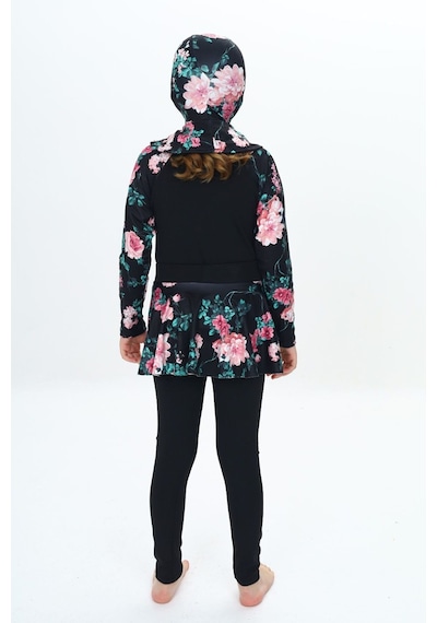 My Kids Wear Üç Parça Kız Çocuk Haşema, Tesettür, Etekli, Kapalı Mayo Mercan - Pembe