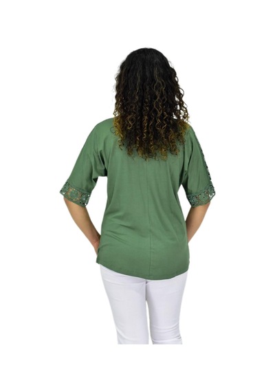 Caftan Kadın Kısa Kol Baskılı Bluz Bgl-st04708 Yeşil