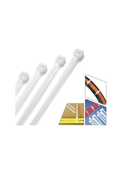 Kablo Bağı Plastik Cırt Kelepçe 4.8X200 Mm 20Cm Beyaz 100 Adet