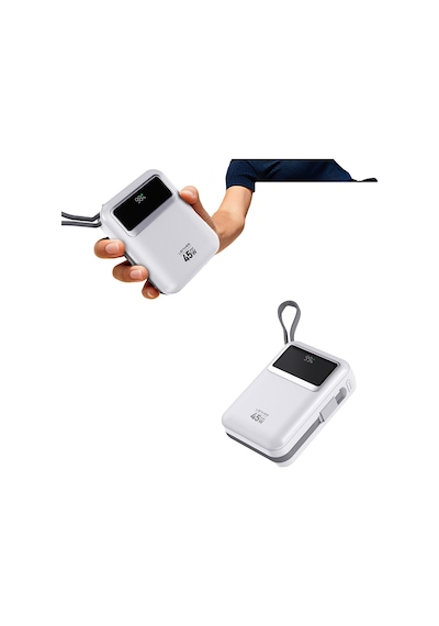 Lenyes C04-a Dijital Led Göstergeli Type-c Ve Lightning Kablolu Powerbank 45w 5000mah Gümüş Gümüş