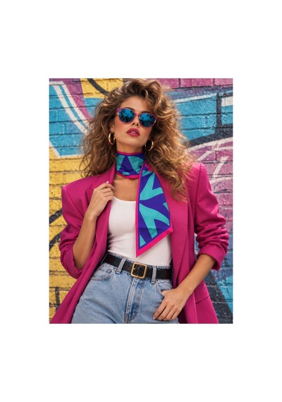 Tarzını Seç Seksenler Neon Ritim Geometrik Desenli Kravat / Eşarp / Fular 85x25cm Çok Renkli
