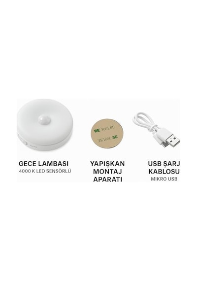 Sensörlü Led Gece Lambası Şarj Edilebilir Ve Taşınabilir 4000k Işık Usb İle Dolap Içi Merdiven Gardrop Altı Ku Diğer 77336933