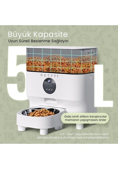 Catmax Pro Akıllı Otomatik Mama Kabı, 5l Kapasiteli, Wi-fi Kameralı, Sesli Komutlu, App Kontrollü, Çelik Kaseli