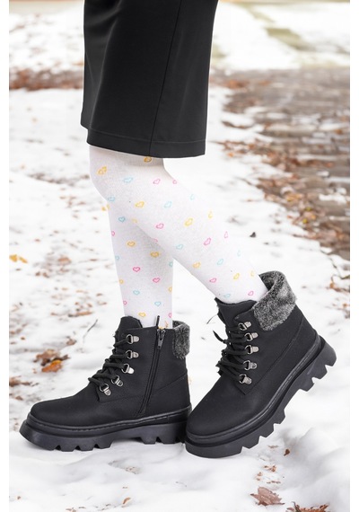 Kiko Kids 500 Günlük Fermuarlı Kız Çocuk Bot Ayakkabı Siyah