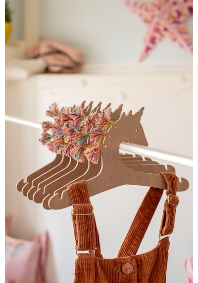Bebek Elbise Askısı 6'lı Bebek Çocuk Kıyafet Askısı Nature Mdf Ahşap Unicorn