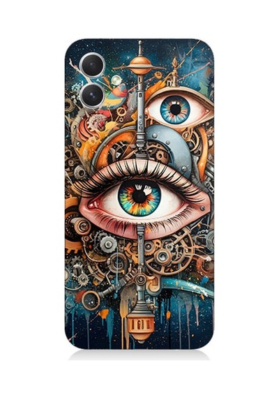 Samsung Galaxy A05 Uyumlu Soyut Gözlü Mekanik Kompozisyon Desenli Silikon Kılıf Çok Renkli