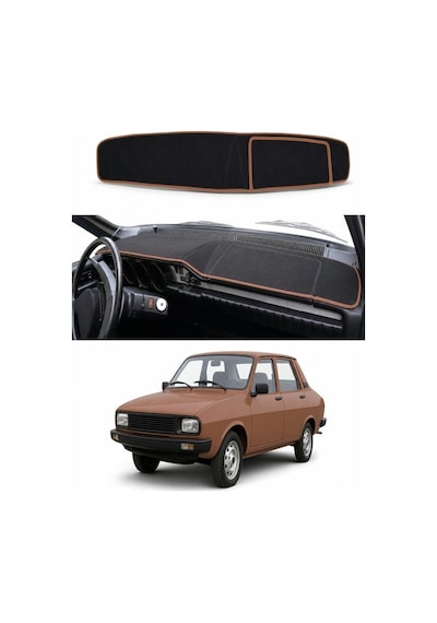 Renault - 12 Toros Kapakli 1972-1999 Uyumlu Torpido Koruma Kılıfı - Kahverengi Şeritli