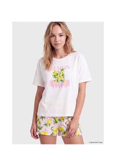 Lcw Dream Pembe Limon Baskılı Kadın Şortlu Pijama Takımı