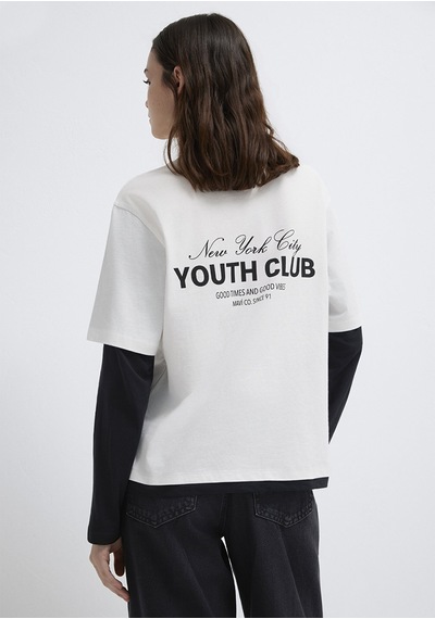 Mavi - Bisiklet Yaka Sırt Baskılı Beyaztişört 1613766-70057 Beyaz