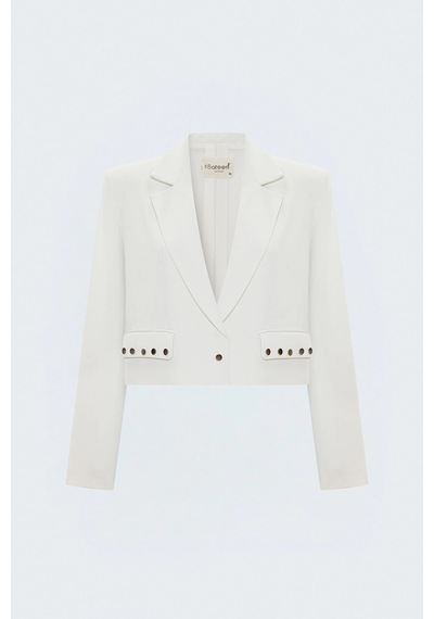 Sateen Sally Uzun Kol Crop Ceket Ekru Çok Renkli