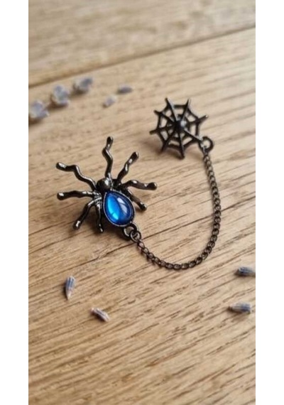 Dükkan Design Lowe And Deep Spice Mavi Taşlı Piercingli Küpe Antrasit