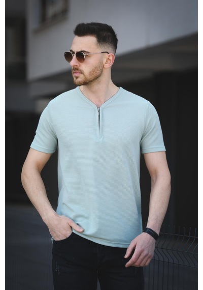 Ivy Otoban Kumaş Fermuarlı V Yaka Erkek Tshirt 001