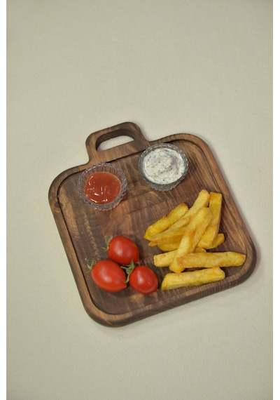 Famwoodart Ahşap Kare Kızartma Tabağı Kahverengi
