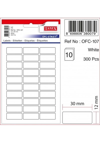 Tanex Etiket 10lu Ofc-107 Yapışkanlı - 2 Adet Beyaz