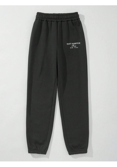 Letter Embroidery Thermal Lined 4 Mevsim Eşofman Siyah