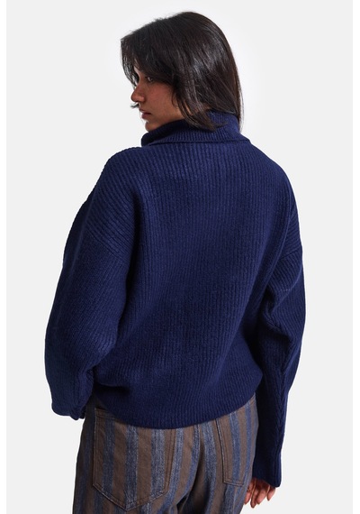 Kadın Lacivert W6-56 Oversize Fermuarlı Triko Kazak V