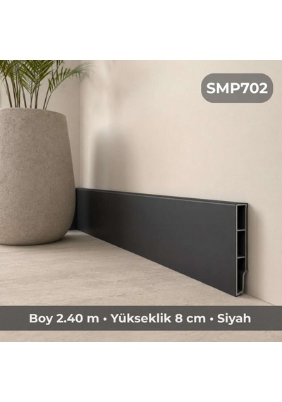 Sempla Suya Dayanıklı Pvc Süpürgelik 8 Cm - Siyah - Smp702 - 2.40 M