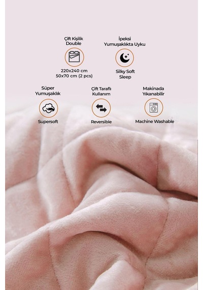 Evlen Home Kapitone Kadife Yatak Örtüsü Seti Çift Kişilik Supersoft 3 Parça Yumuşak Elyaf Dolgulu Pudra Pudra