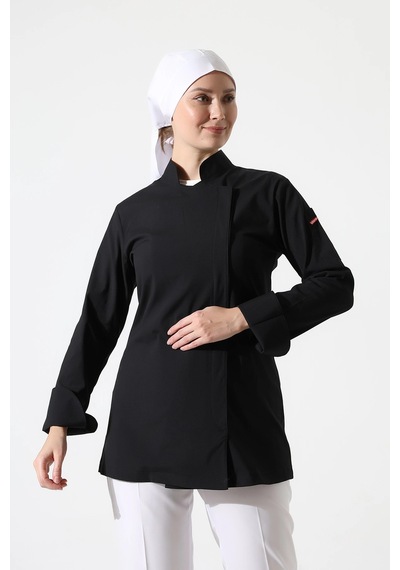 Kadın Likralı Aşçı Ceket - 6403 Siyah 6403 Siyah Soft