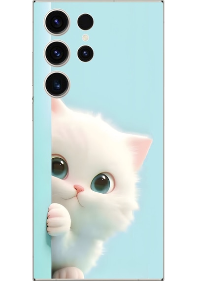 Samsung Galaxy S23 Ultra Uyumlu Şeffaf Kılıf 2 Peluş Kedi Tasarımlı