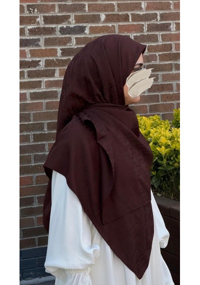 Qalortex Scarf Premium Jakarlı Mira B.boy Eşarp - Acı Kahve