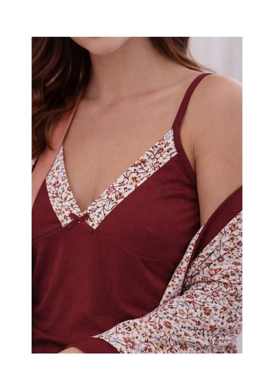 Pemilo Kadın 4053 3'lü Viscon Sabahlık Pijama Takımı Bordo