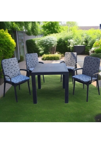 Sandalye Minderi Yıkanabilir Fermuarlı Lastikli 4'lü Siyah Gri 4 Cm Sünger Alt 42x42 Sırt 42x42 Gri Siyah