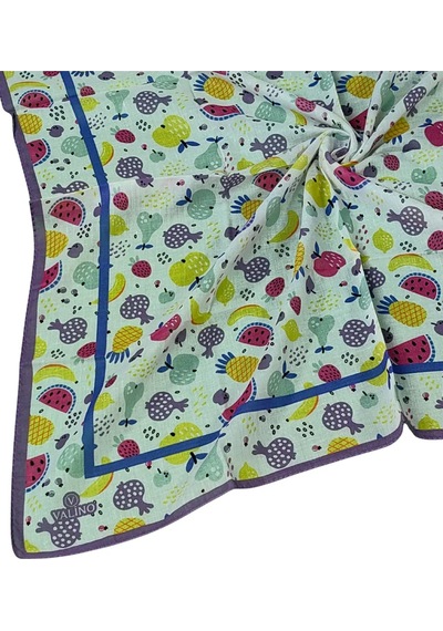 Mim Eşarp Valino Soft Pamuk Çocuk Desenli Eşarp 70x70 Cm Mor - Meyveli