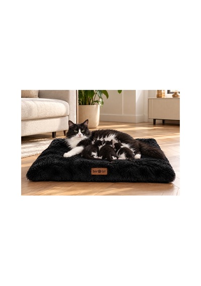 Kedi Ve Köpek Peluş Yer Minderi Üst Kalite Yıkanabilir Kılıflı Fermuarlı Boncuk Elyaf Kaydırmaz Taban Kedi Ve Köpek Yatağı Siyah 1716915345