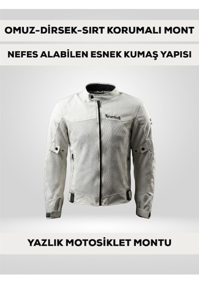 Beyaz Yazlık Fileli Motosiklet Montu Ce Korumalı Nefes Alan Hafif Mont Beyaz L