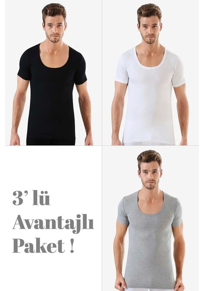 Astrid T Delux Serisi Kombin Parçası Rahat Giyim Erkek Renkli Bisiklet Yaka Kısa Kol Fanila Tişört 3'lü Paket Çok Renkli