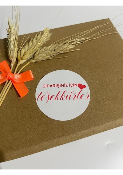 Siparişiniz İçin Teşekkürler Kırmızı Yazı Kalpli Yuvarlak Yapışkanlı Etiket 5x5 Cm 100 Adet