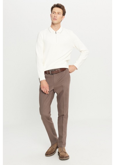 Premıum Altınyıldız Erkek Kahverengı Pamuklu Regular Fit Normal Kesim Diagonal Desenli Yan Cepli Casual Pantolon Kahverengi