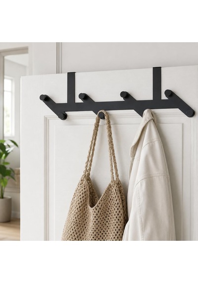 8 Kancalı Metal Kapı Arkası Askı, Amerikan Kapı Arkası Çapraz Askılık, Mat Siyah Kapı Üstü Elbise Havlu Çanta Askısı, Delmeden Dolap Banyo Mutfak Organizeri 52 Cm Belirtilmemiş