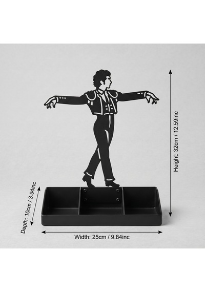 Mens Jewelry Stand & Organizer Flamenco Dancer Valet Tray For Cufflinks, Rings, Watches Black Metal Desk Accessory Gift For Hi Siyah
