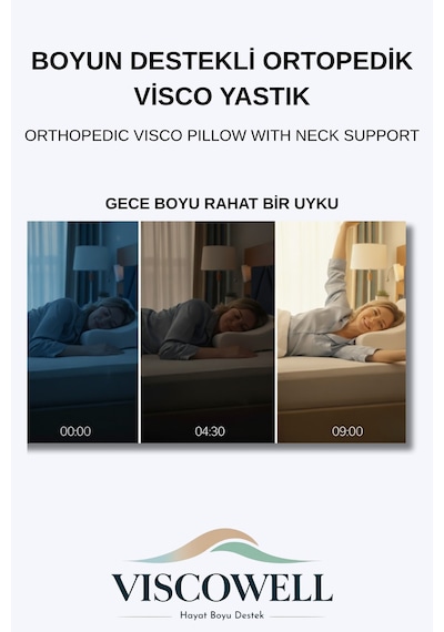 Boyun Destekli Ortopedik Visco Yastık Çift Taraflı Yüksek Boyun Destekli %100 Visco Beyaz